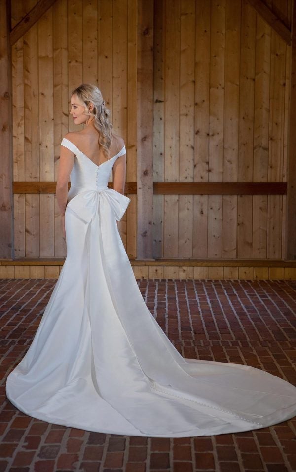 Off The Shoulder Fit And Flare Wedding Dress With Detachable Bow by Essense of Australia - Image 2
