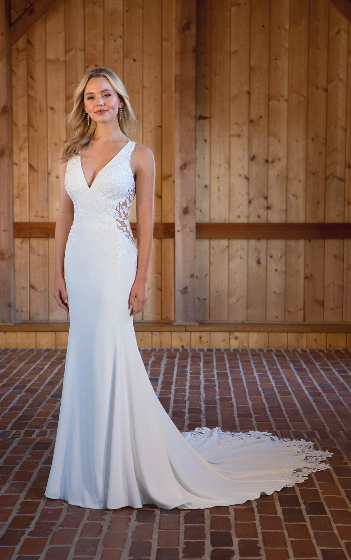 Sheath Wedding Dress With Vneckline And Illusion Back Details