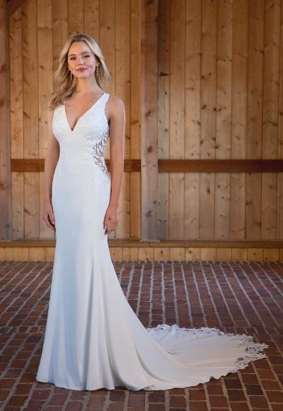 Sheath Wedding Dress With V-neckline And Illusion Back Details by Essense of Australia