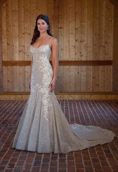 Sparkle Fit And Flare Wedding Dress With Spaghetti Straps by Essense of Australia