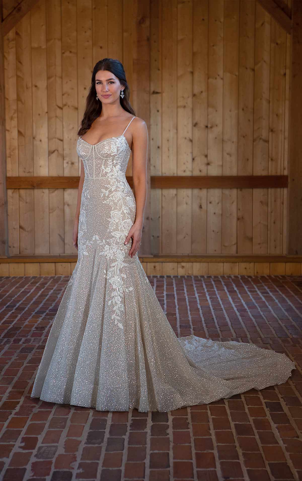 Sparkle Fit And Flare Wedding Dress With Spaghetti Straps