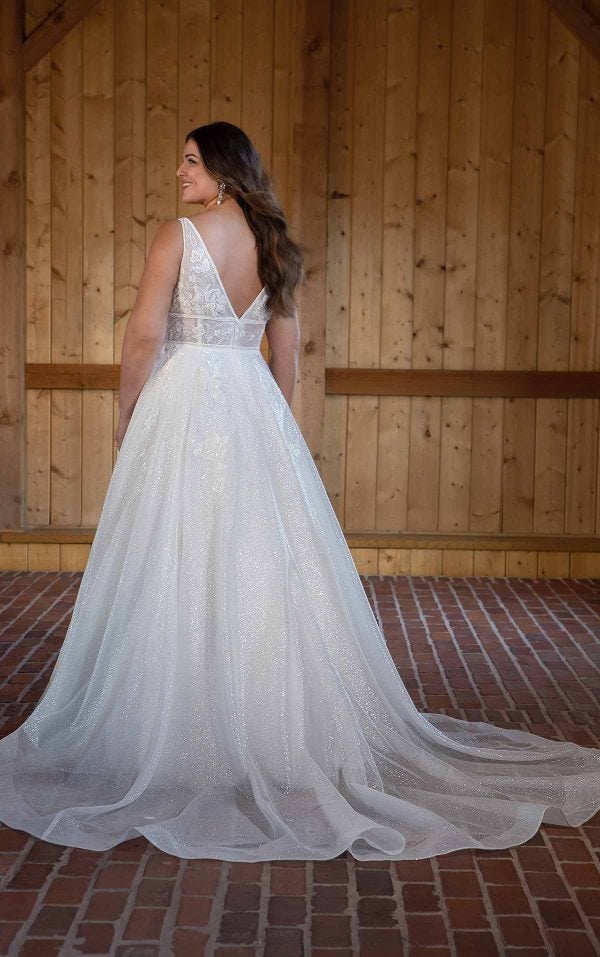 Sparkling A-line Wedding Dress With Plunging V-neckline by Essense of Australia - Image 2