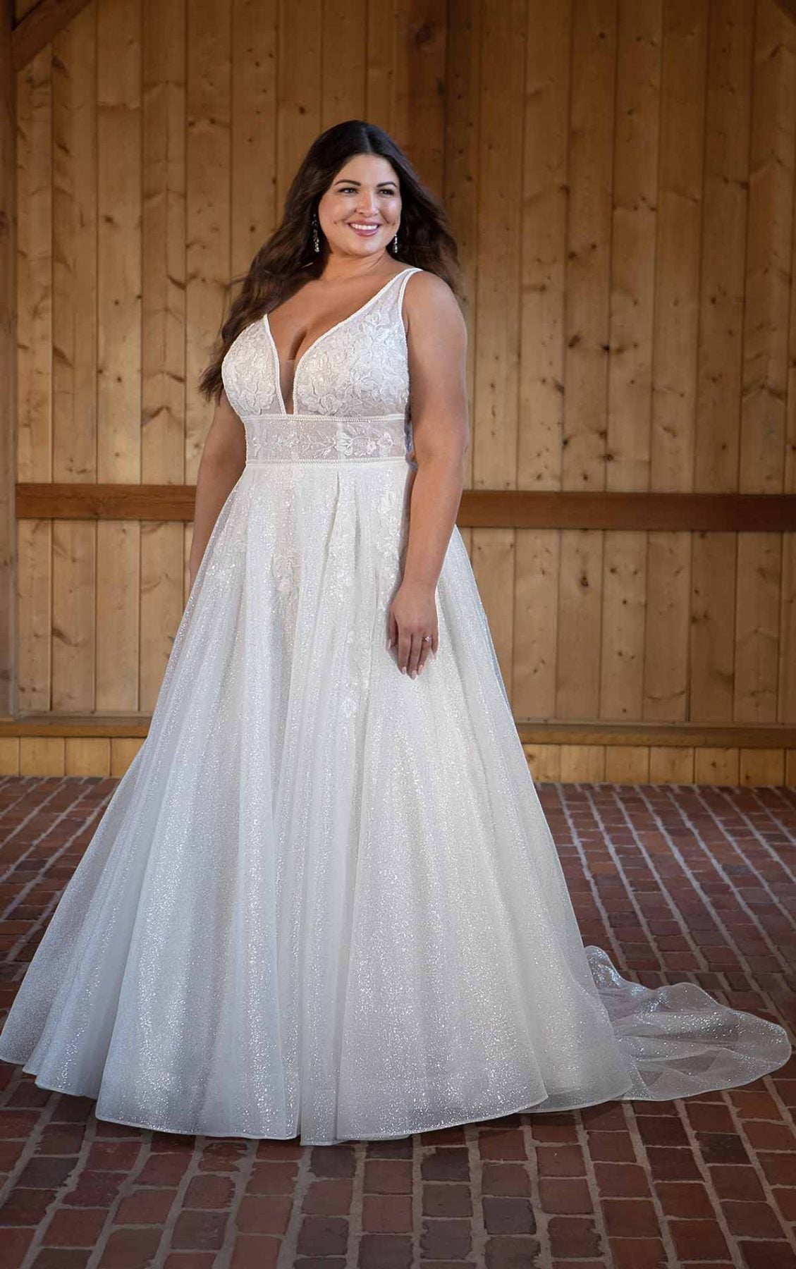 Sparkling A-line Wedding Dress With Plunging V-neckline | Kleinfeld Bridal