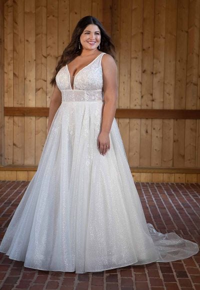 Sparkling A-line Wedding Dress With Plunging V-neckline by Essense of Australia