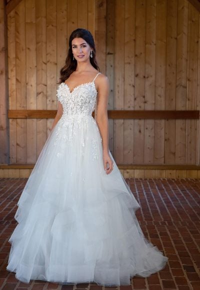 Tulle Ball Gown Wedding Dress With Sweetheart Neckline And Spaghetti Straps by Essense of Australia