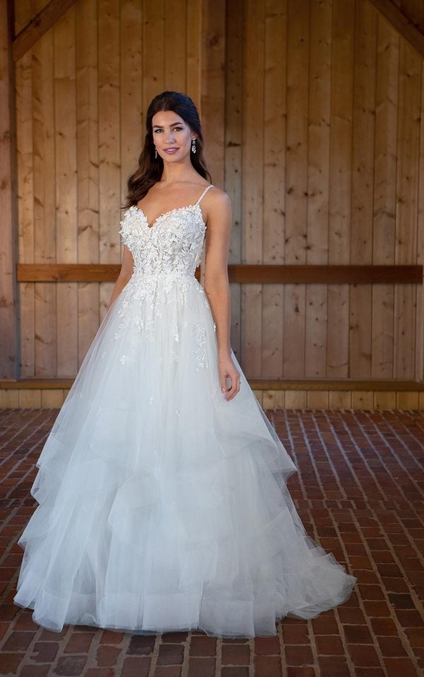 Tulle Ball Gown Wedding Dress With Sweetheart Neckline And Spaghetti Straps by Essense of Australia - Image 1