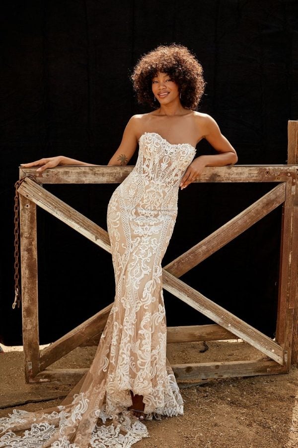 Lace Sheath Wedding Dress With Back Details by Madison James - Image 1