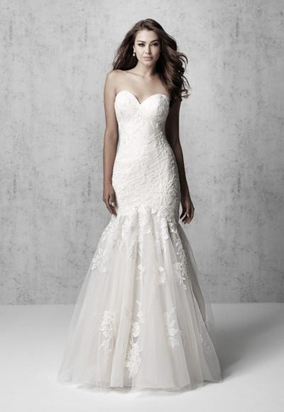 Strapless Sweetheart Neckline Fit And Flare Wedding Dress With Ruched Bodice by Madison James