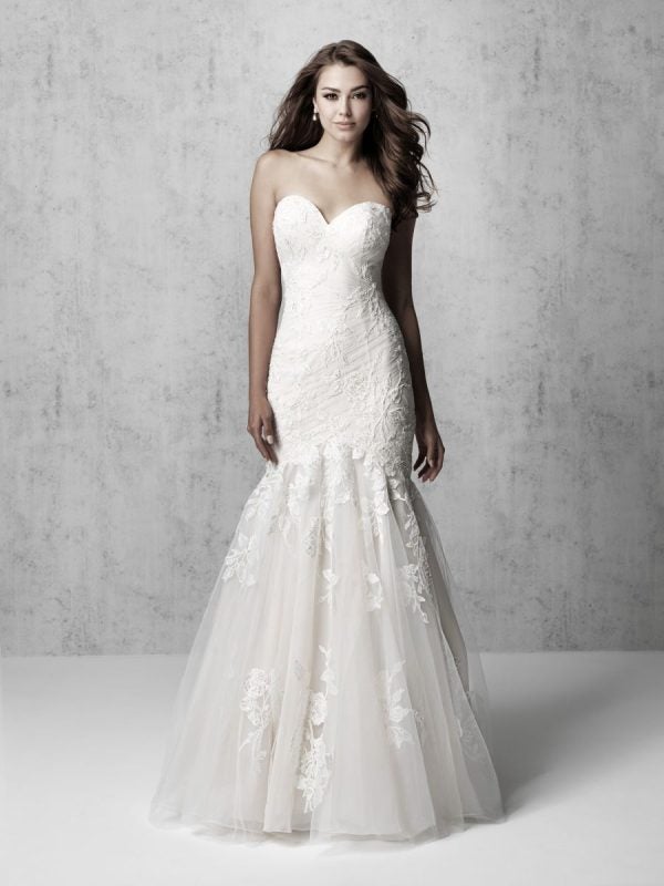 Strapless Sweetheart Neckline Fit And Flare Wedding Dress With Ruched Bodice by Madison James - Image 1