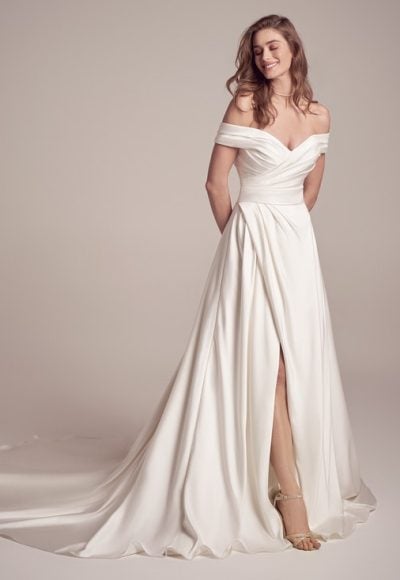 Asymmetrical Pleated Bodice Off The Shoulder A-line Wedding Dress by Maggie Sottero