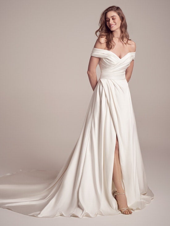 Asymmetrical Pleated Bodice Off The Shoulder A-line Wedding Dress by Maggie Sottero - Image 1