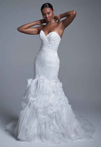 Strapless Lace Mermaid Wedding Dress With Tulle Skirt by Maggie Sottero