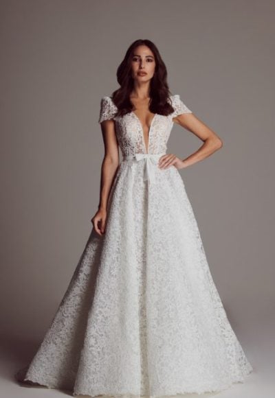 Lace A-line Wedding Dress With Cap Sleeves by Maison Signore