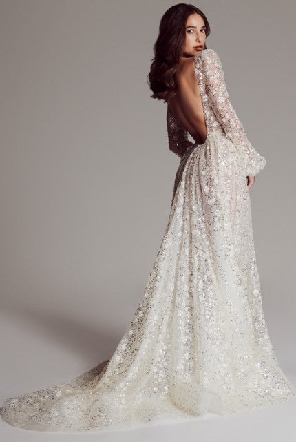 Long Sleeve A-line Sequin Wedding Dress With Open Back by Maison Signore - Image 2