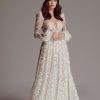 Long Sleeve A-line Sequin Wedding Dress With Open Back by Maison Signore - Image 1