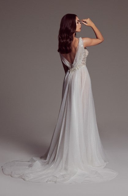 Sleeveless A-line Wedding Dress With Sequined Bodice And Back Details by Maison Signore - Image 2