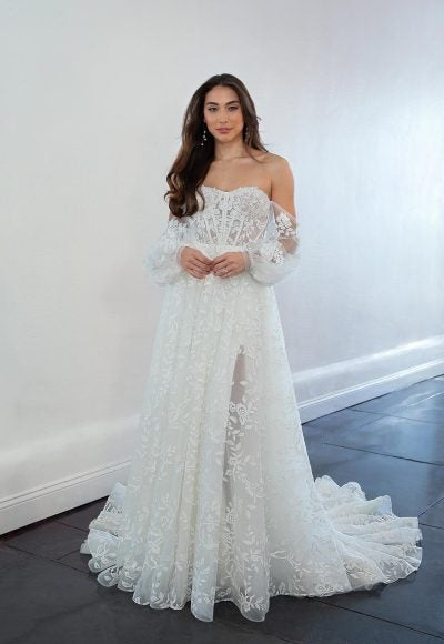 A-line Wedding Dress With Detachable Off The Shoulder Long Sleeves by Martina Liana