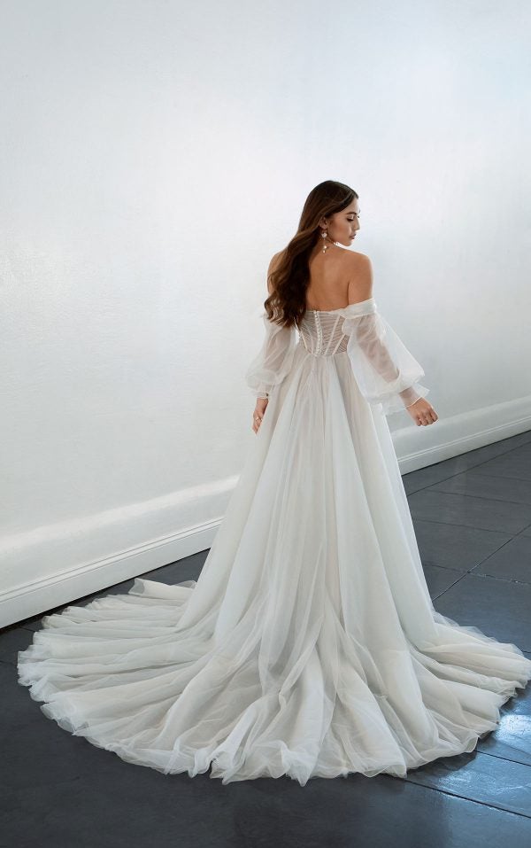 A-line Wedding Dress With Detachable Off The Shoulder Long Sleeves |  Kleinfeld Bridal