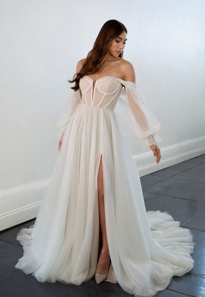 A-line Wedding Dress With Off The Shoulder Bell Sleeves by Martina Liana