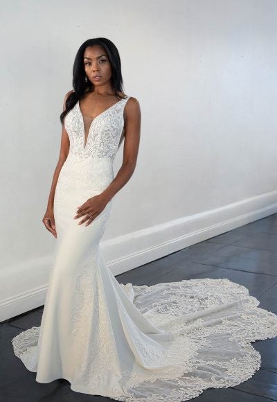 Lace Fit And Flare Wedding Dress With Illusion Back Detail by Martina Liana