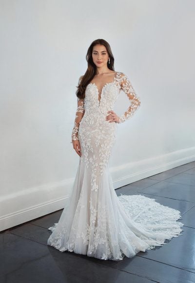 Long Sleeve Lace Sheath Wedding Dress by Martina Liana