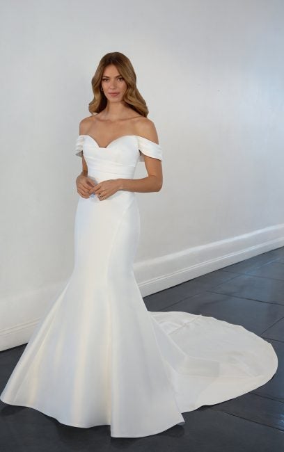 Off The Shoulder Fit And Flare Wedding Dress | Kleinfeld Bridal