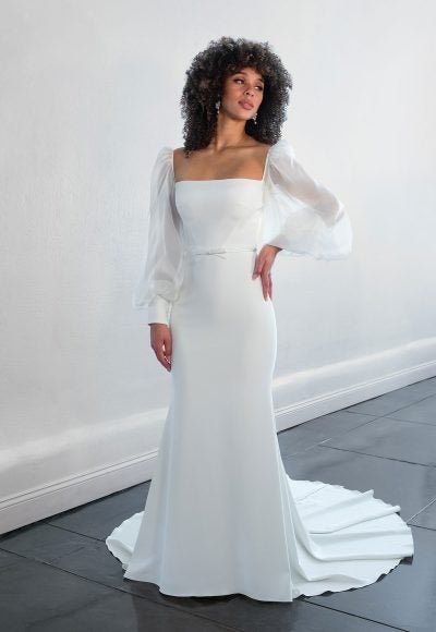Strapless Sheath Wedding Dress With Straight Neckline And Detachable Long Sleeves by Martina Liana