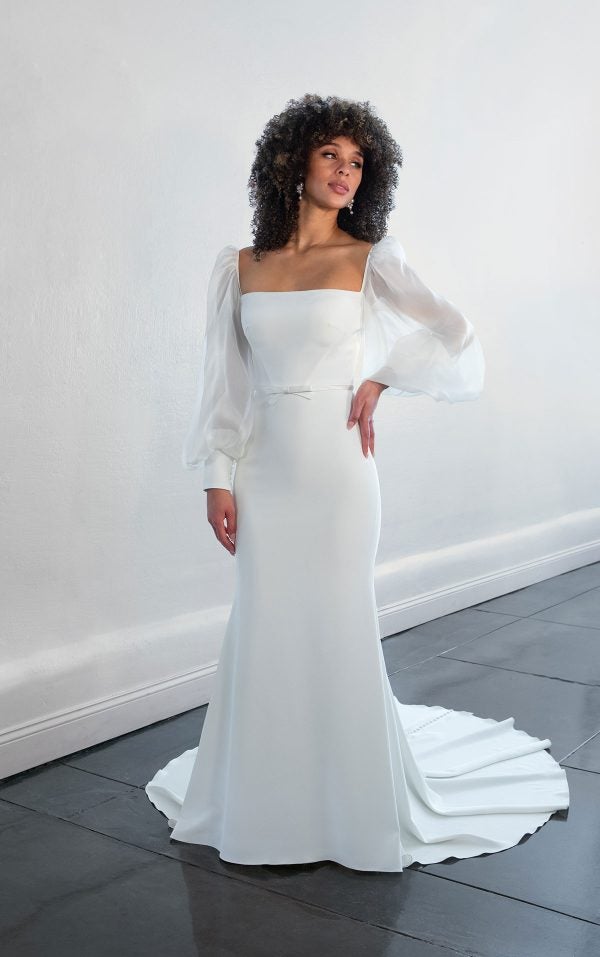 Strapless Sheath Wedding Dress With Straight Neckline And Detachable Long Sleeves by Martina Liana - Image 1