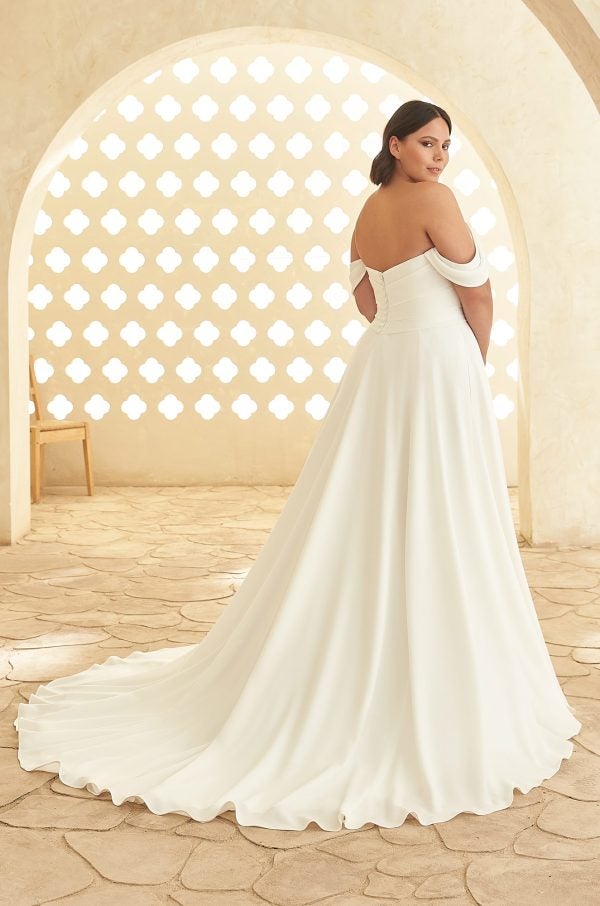 Crepe Off The Shoulder A-line Wedding Dress by Paloma Blanca - Image 2