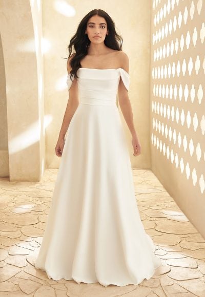 Crepe Off The Shoulder A-line Wedding Dress by Paloma Blanca
