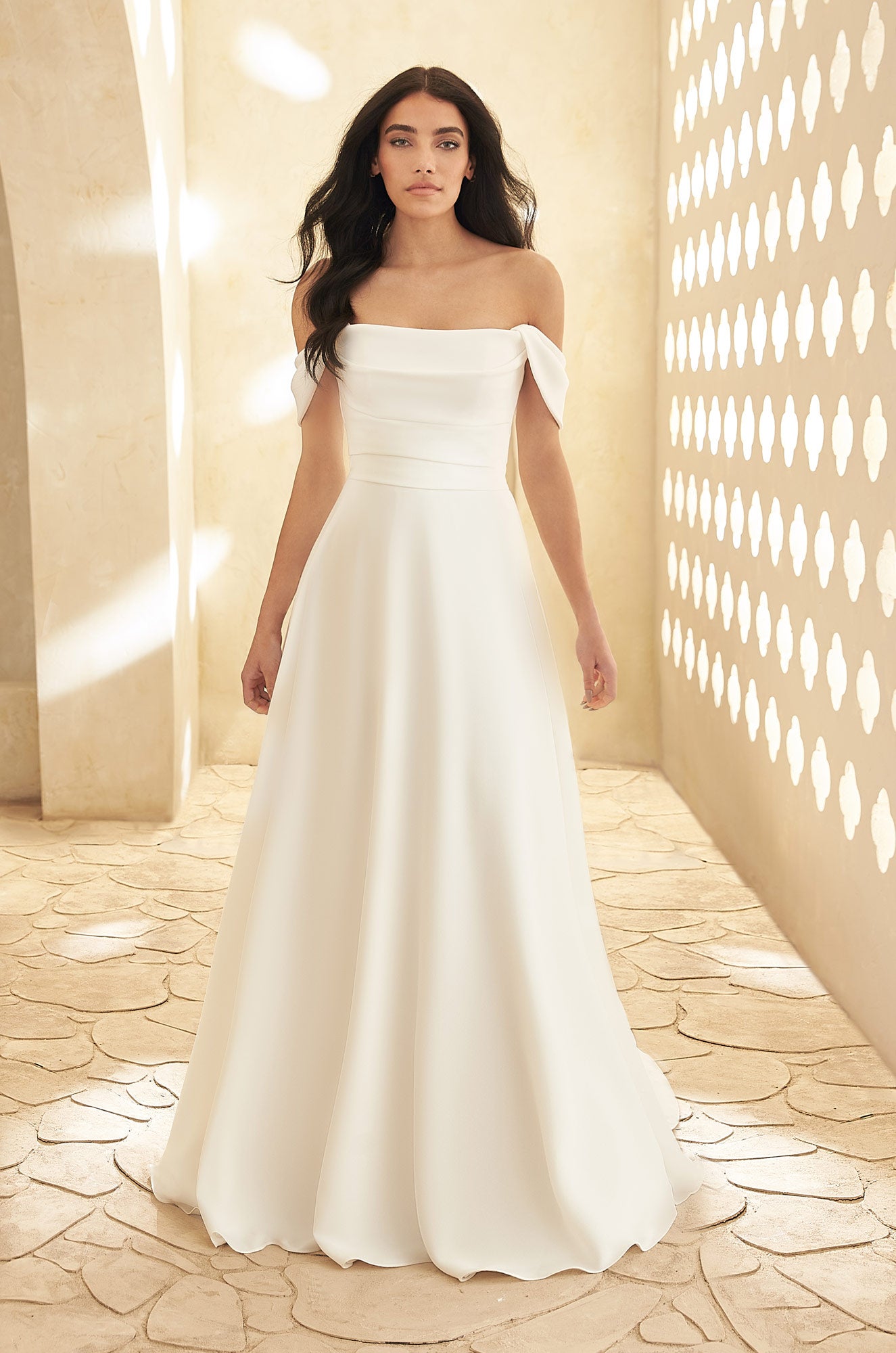 off the shoulder a line wedding dress