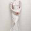 Long Sleeve Fit And Flare Wedding Dress With High Neck And Open Back by Rivini - Image 1