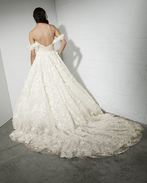 Off The Shoulder Ball Gown Wedding Dress With Lace Embroidery by Rivini - Image 2