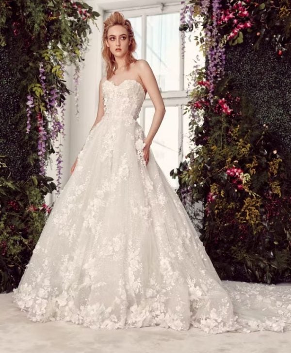 Floral Applique Vneck Bodice Aline Wedding Dress  Kleinfeld Bridal