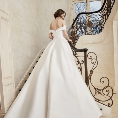 Off The Shoulder Mikado Ball Gown Wedding Dress With Lace Edge ...