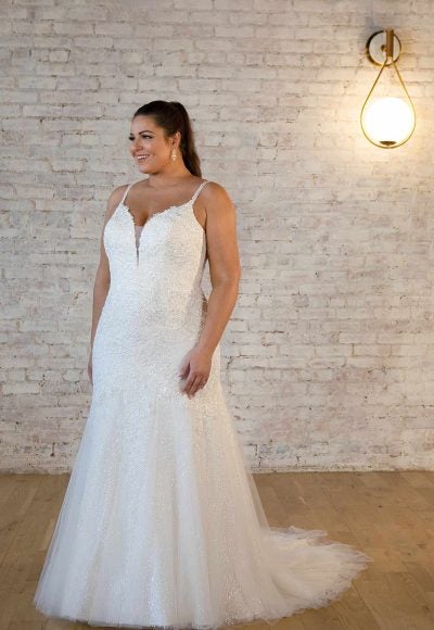 Lace Fit And Flare Wedding Dress With Back Detail And Plunging Neckline by Stella York