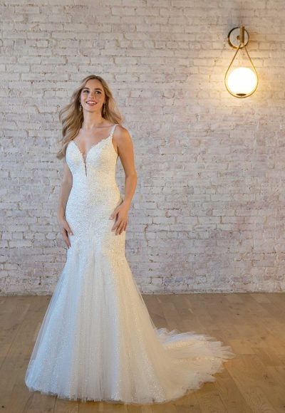 Lace Fit And Flare Wedding Dress With Plunging V-neckline by Stella York