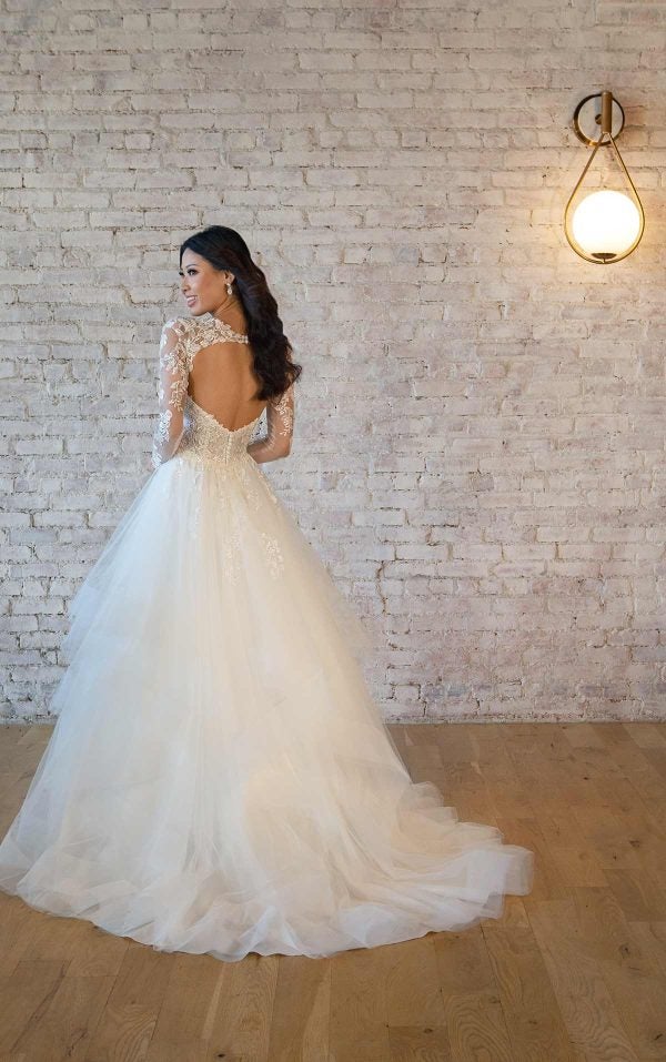 Lace Long Sleeve Ballgown Wedding Dress With Tired Tulle Skirt by Stella York - Image 2