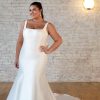 Straight Neckline Fit And Flare Wedding Dress With Back Bow Detail by Stella York - Image 1