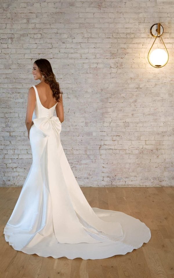 Straight Neckline Fit And Flare Wedding Dress With Back Bow Detail by Stella York - Image 2