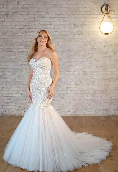 Strapless Fit And Flare Lace Wedding Dress by Stella York
