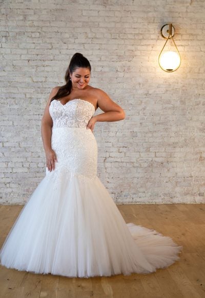 Strapless Sweetheart Neckline Fit And Flare Lace Wedding Dress by Stella York