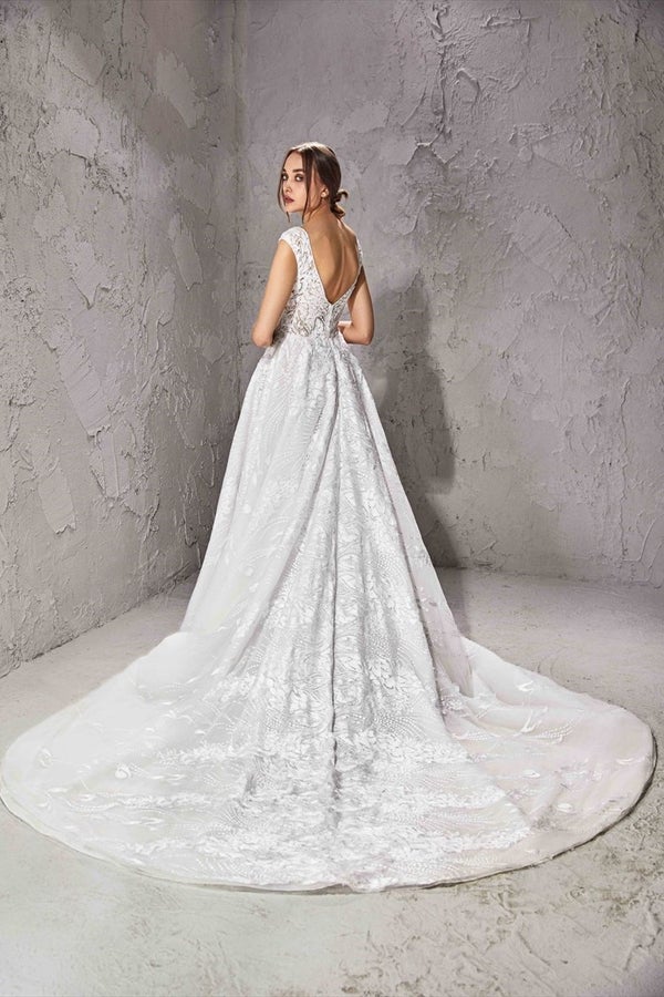Embroidered A-line Wedding Dress With Cap Sleeves And Open Back by Tony Ward - Image 2