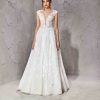 Embroidered A-line Wedding Dress With Cap Sleeves And Open Back by Tony Ward - Image 1