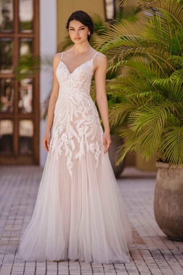 Spaghetti Stap V-neckline  A-line Wedding Dress by Allure Bridals - Image 1