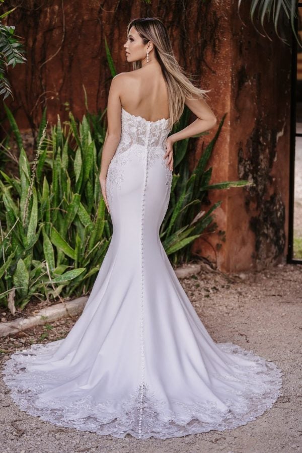 Strapless Sheath Wedding Dress With Beaded Lace Bodice And Crepe Skirt by Allure Bridals - Image 2