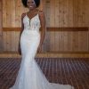 Lace Fit And Flare Wedding Dress With Spaghetti Straps And Illusion Back by Essense of Australia - Image 1