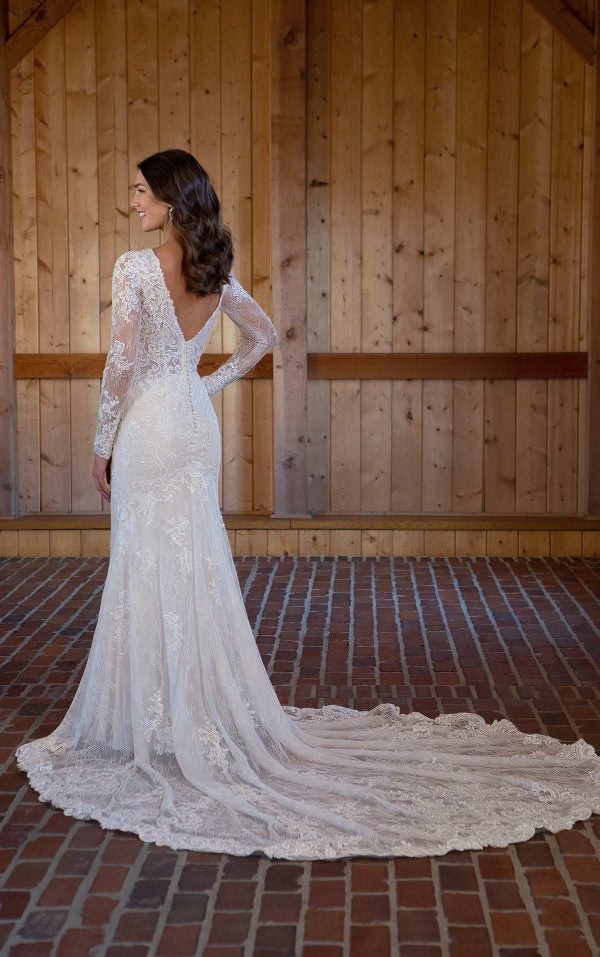 Long Sleeve Lace Fit And Flare Wedding Dress by Essense of Australia - Image 2