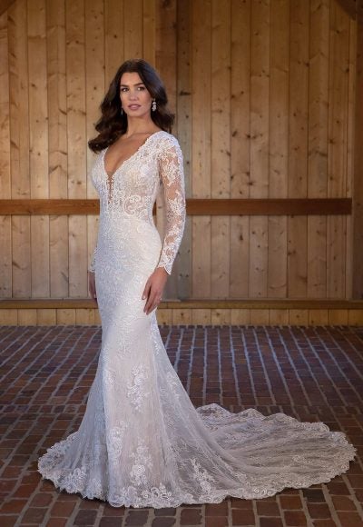 Long Sleeve Lace Fit And Flare Wedding Dress by Essense of Australia