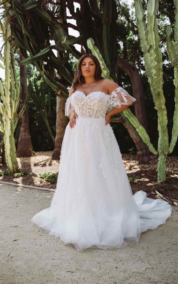 Romantic A-line Wedding Dress With Off The Shoulder Sleeves by Essense of Australia - Image 1